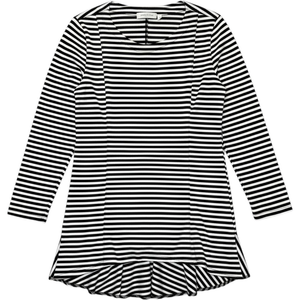 Soft Surroundings Striped Tunic Top Black White High Low Peplum L 2AY07 Nautical